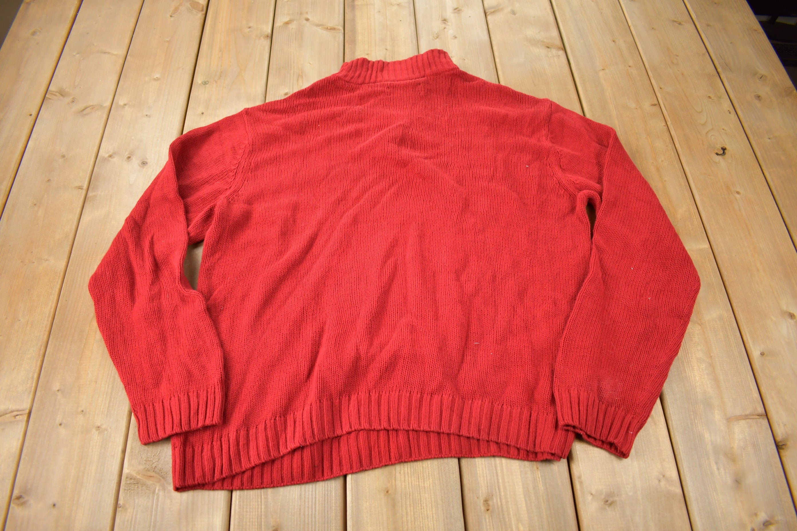 Vintage Y2K Chaps Embroidered Logo Quarter Zip Knit Sweater Size L