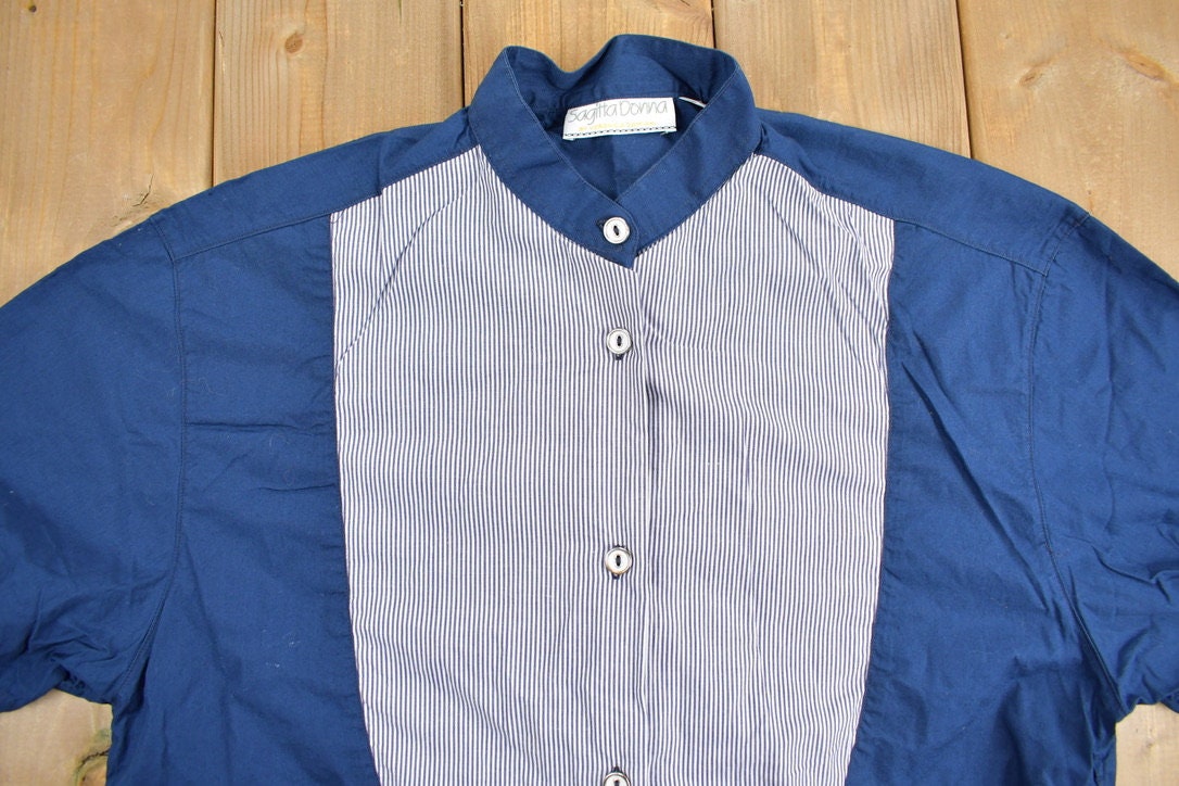 Vintage 1990s Mandarin Collar Button Up Short Sleeve Shirt