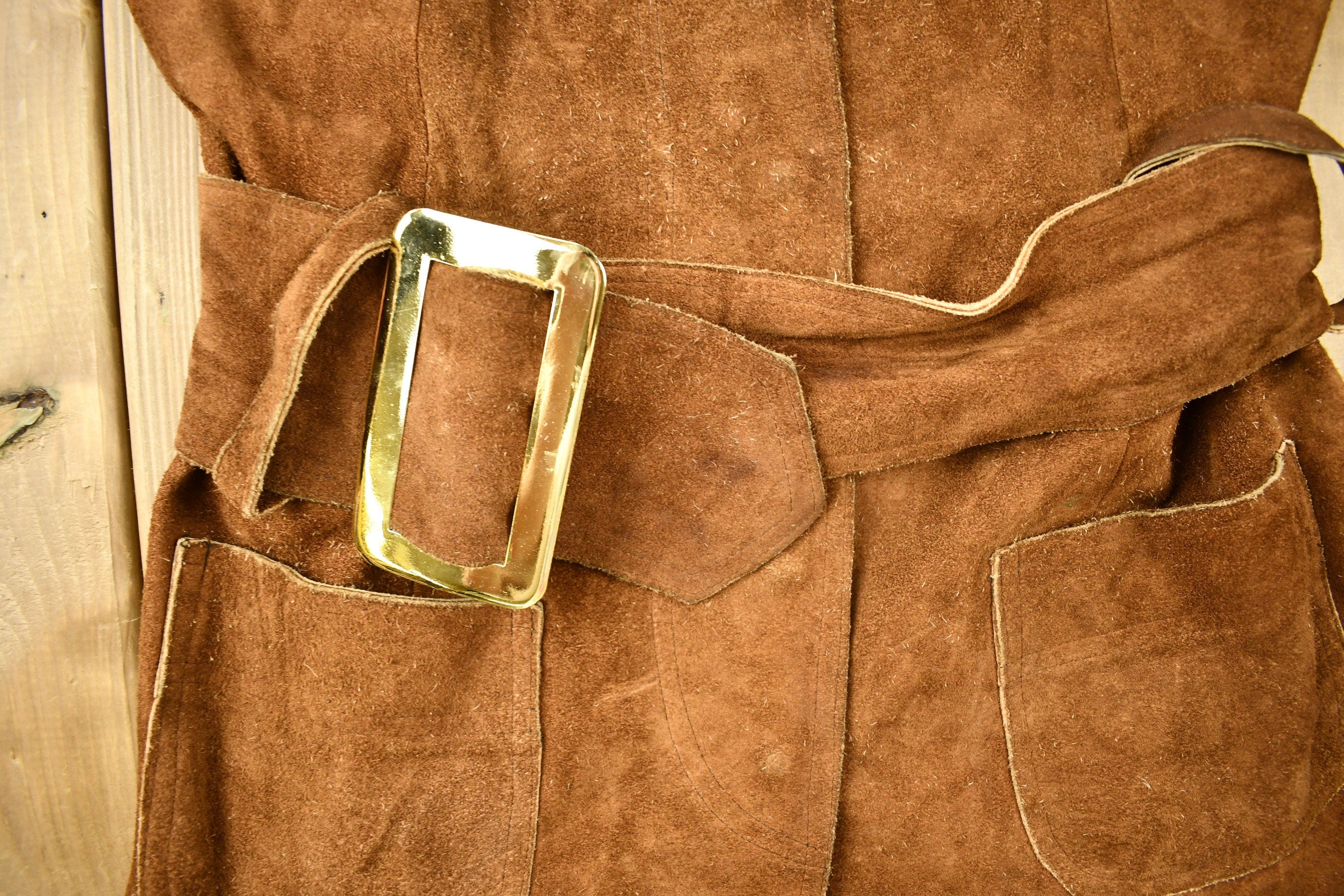 Vintage Early 1970s Genuine Leather Suede Buckle Vest
