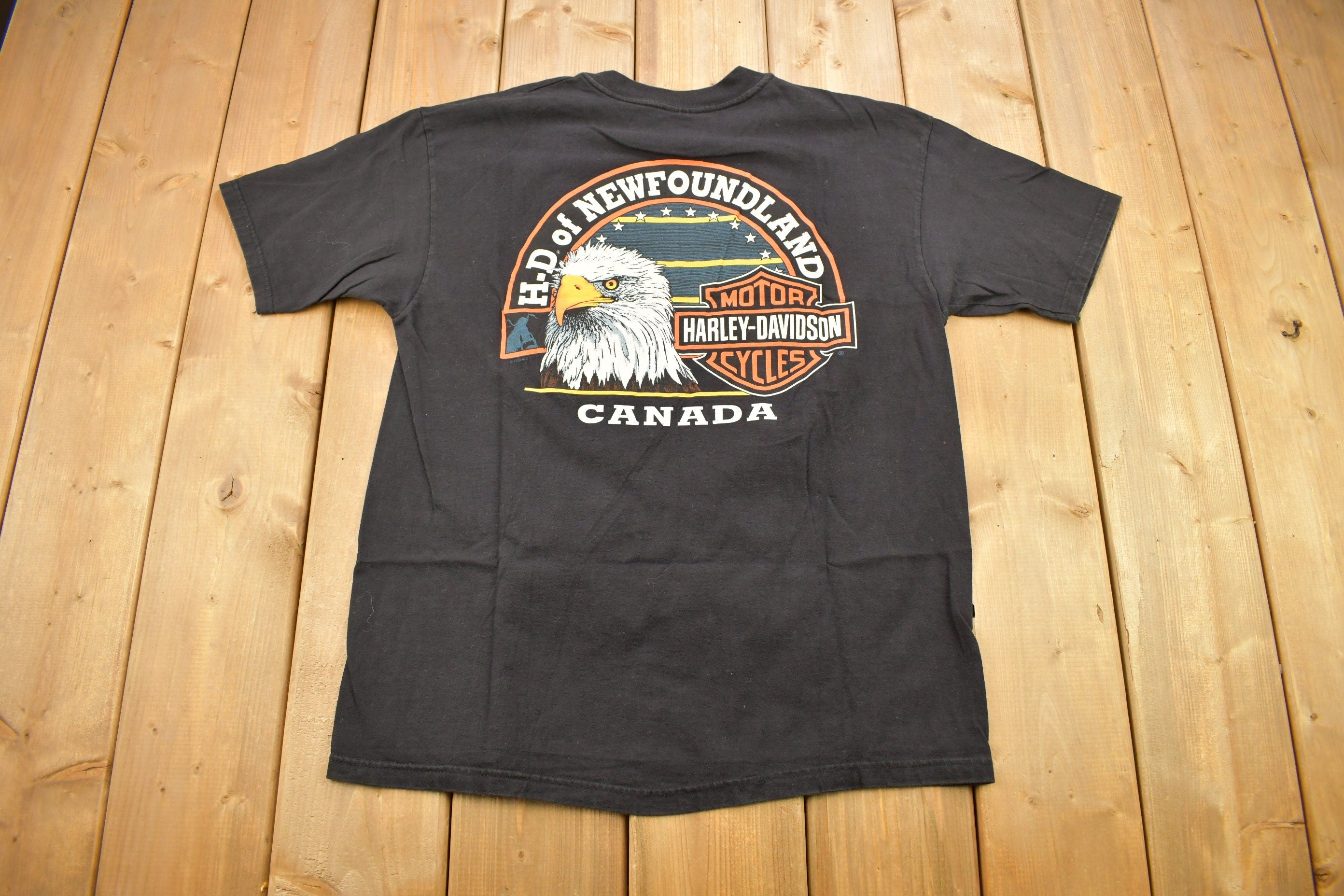 Vintage 1998 Harley Davidson Of Newfoundland Canada Bald Eagle T-Shirt
