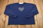 Vintage 1990s Snowflake Heart Graphic Crewneck Sweatshirt
