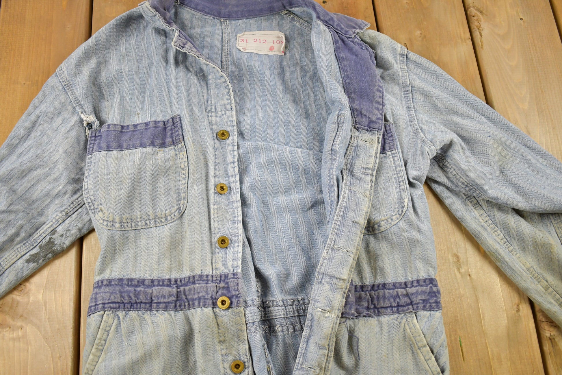 Vintage 1930s Perfect Union Made DIstressed Denim Button Down Jumpsuit
