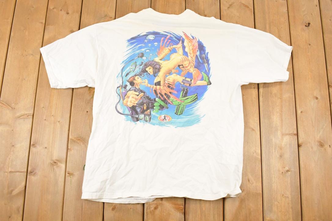 Vintage 1990s Amphibious Outfitters Scuba Frog Souvenir T-Shirt Men's L