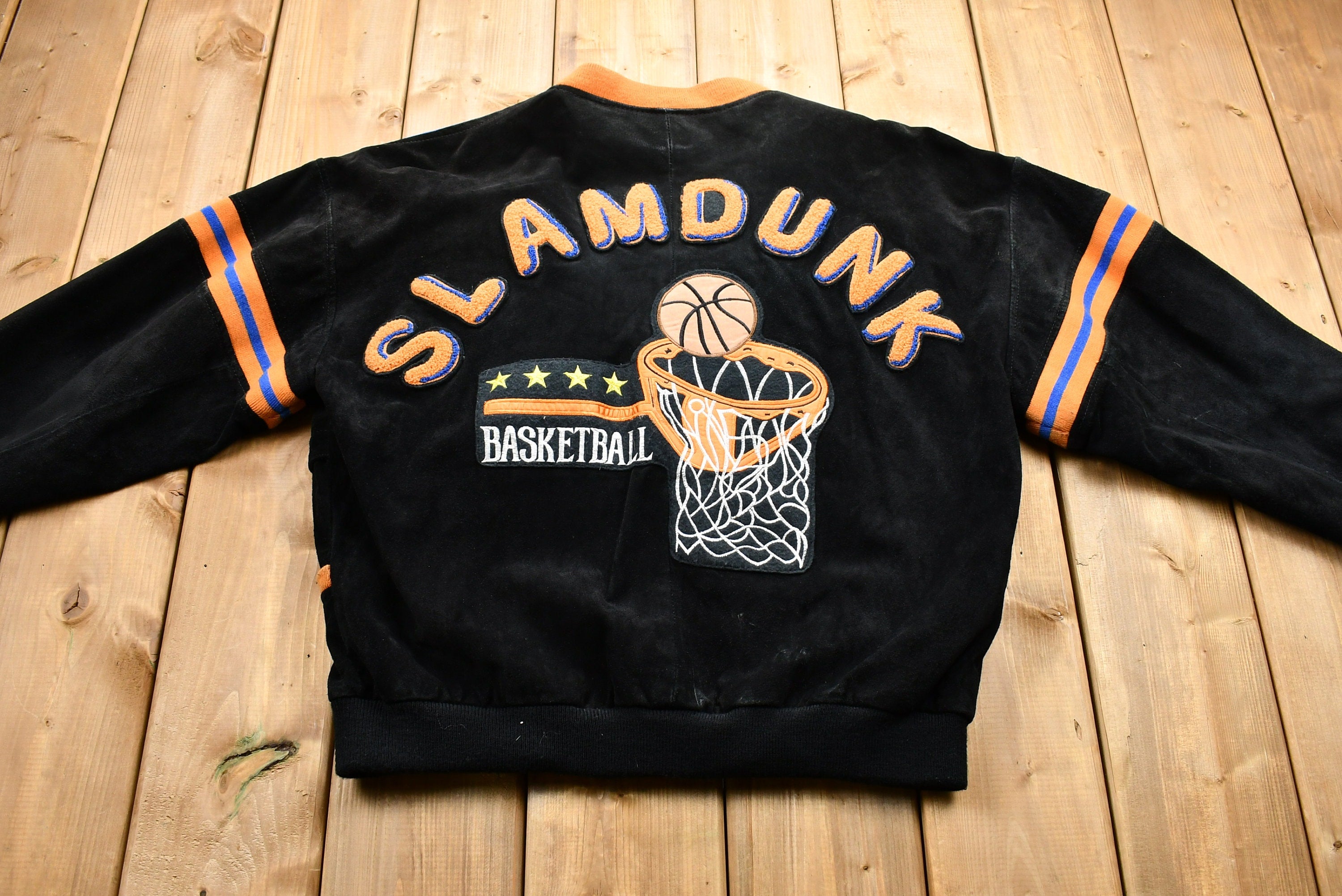 Vintage 1980s Slam Dunk Basketball Patchwork Suede Jacket