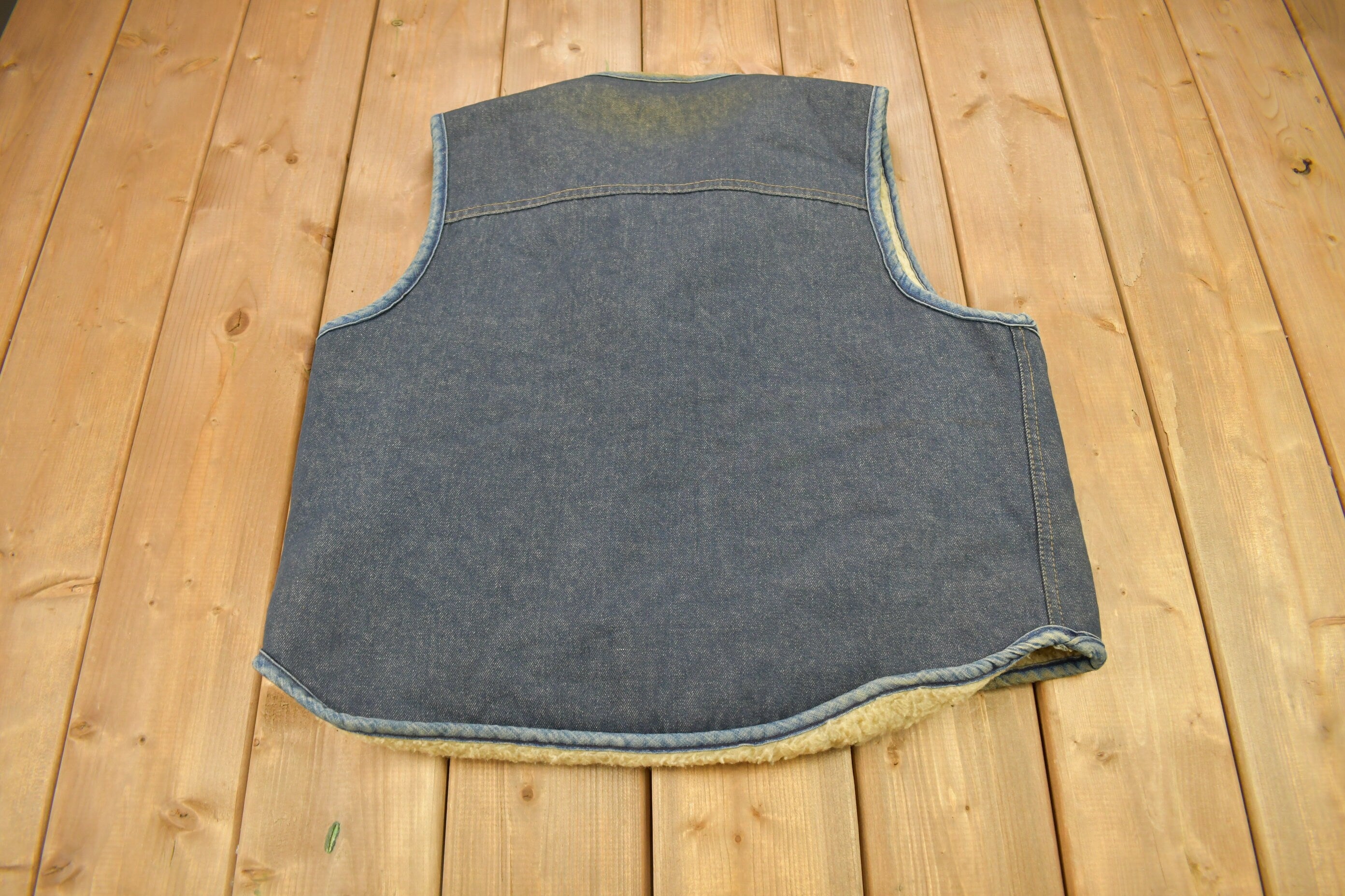 Vintage 1980s Roebucks By Sears Fleece Lined Denim Button Up Vest