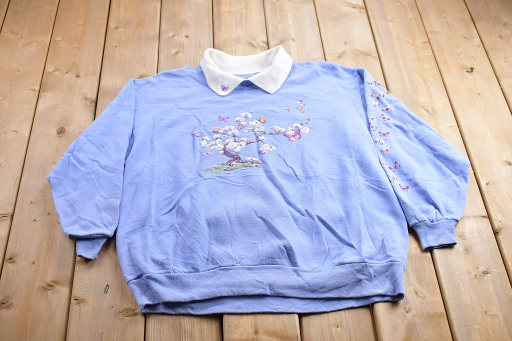 Vintage 1990s Morning Sun Butterfly Theme Collared Sweater