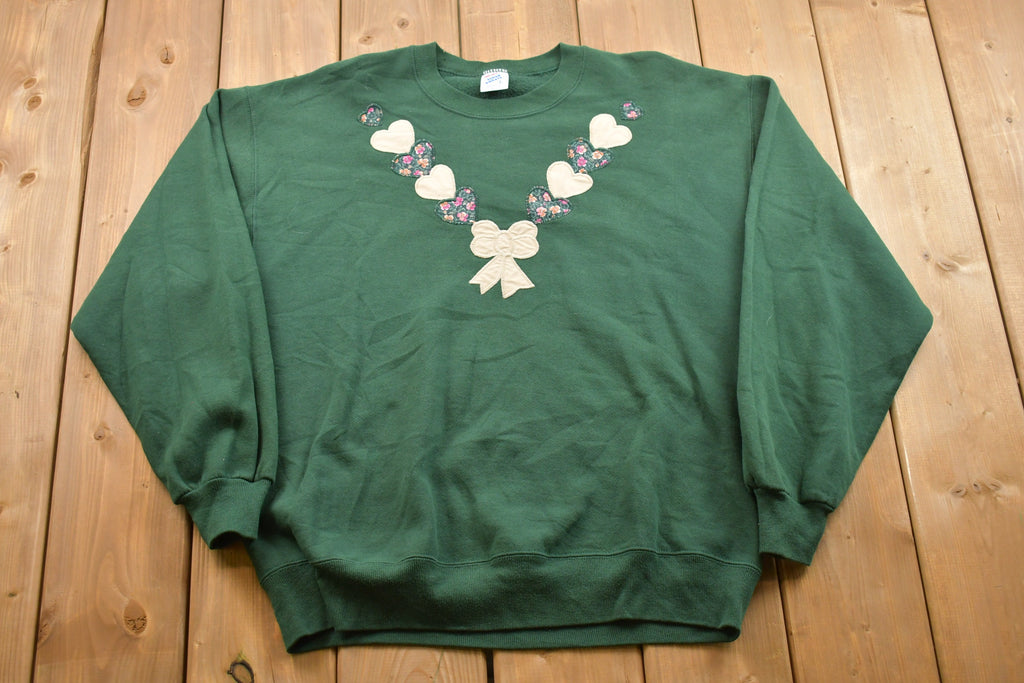Vintage 1990s Jerzees Embroidered Hearts Crewneck Sweatshirt