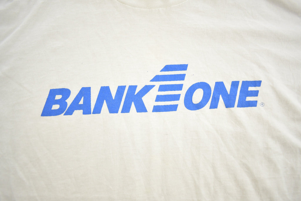 Vintage 1990s Bank One Hanes Single Stitch Graphic T Shirt Made In USA