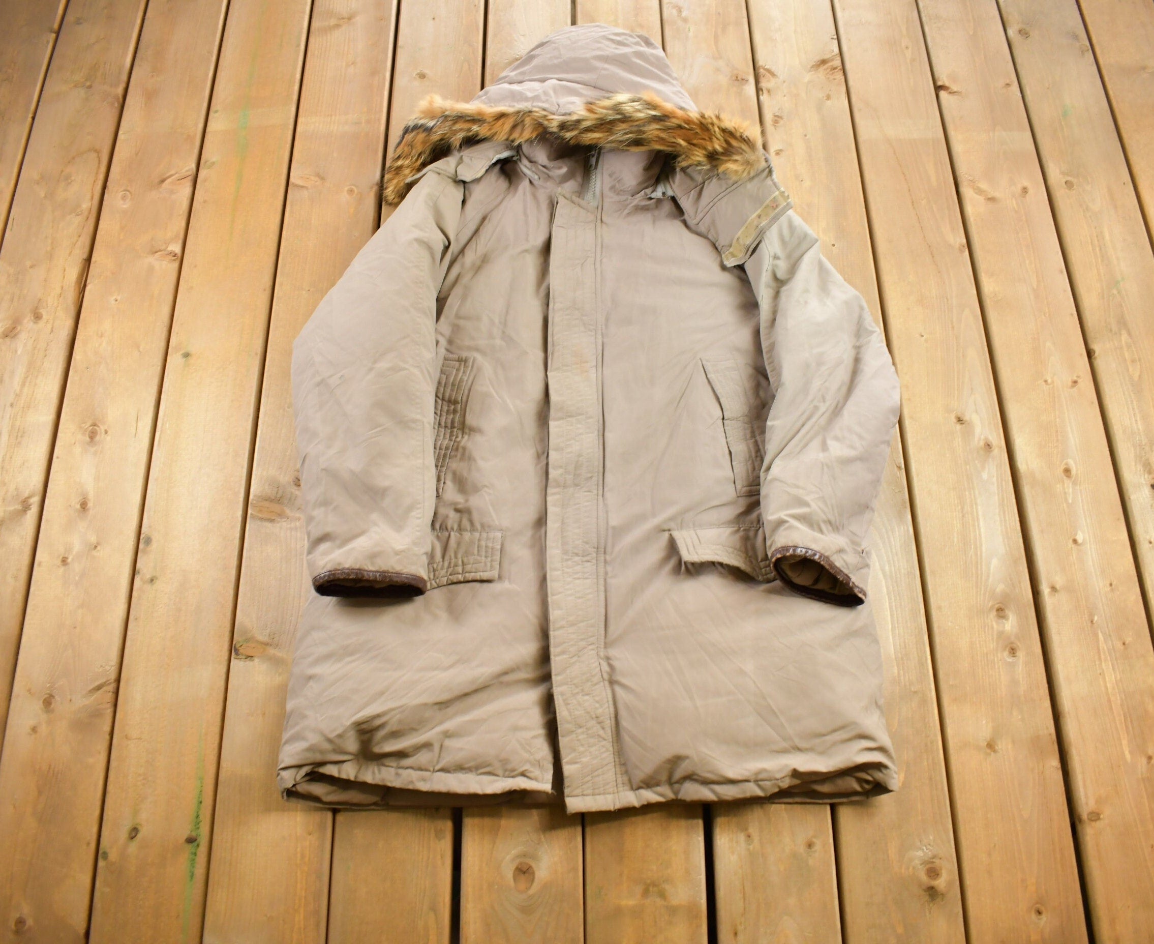 Vintage 1980s Full Length Fur Hooded Puffer Jacket