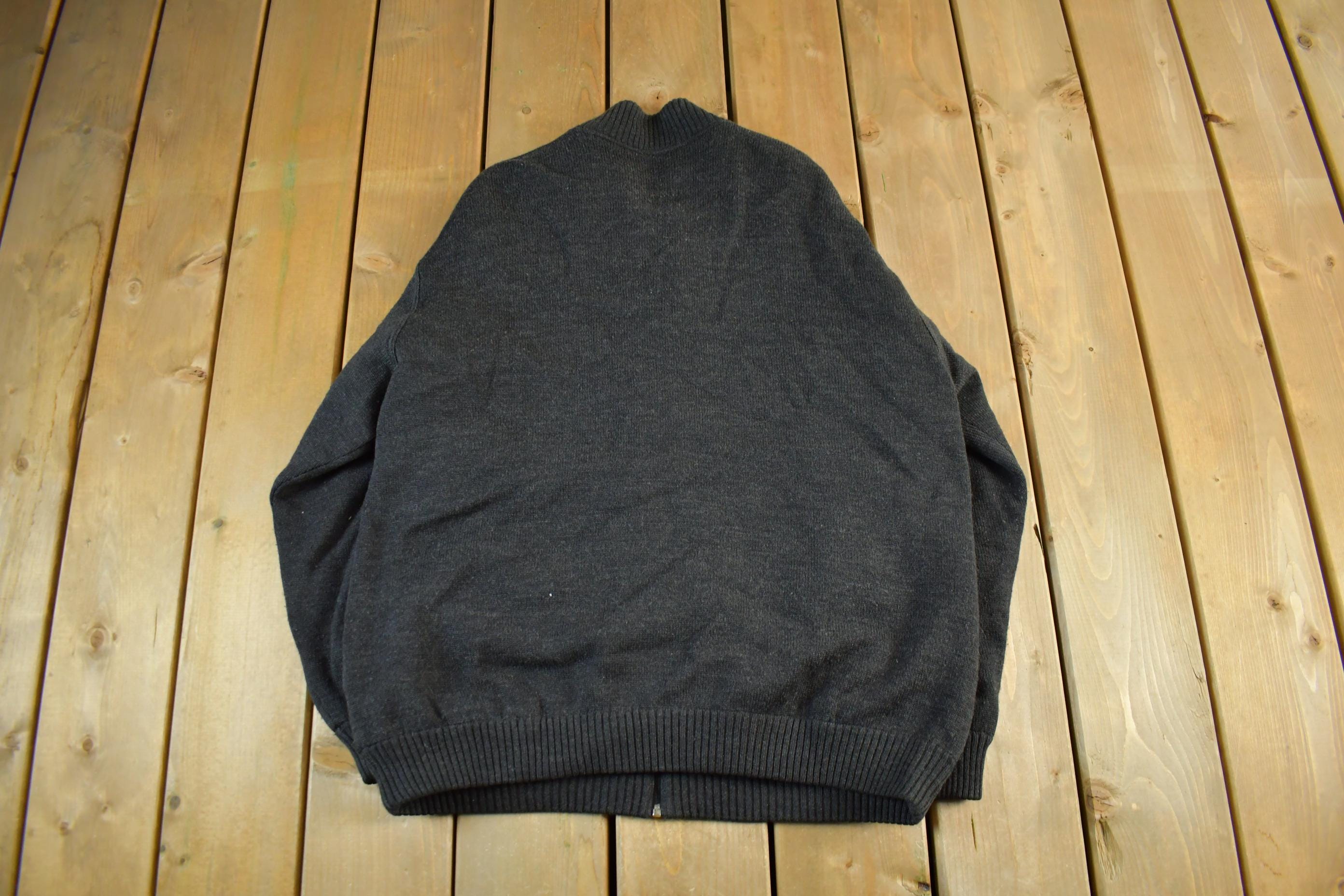 Vintage 1990s Wool Knit Zip Up Sweater Jacket Men's Large