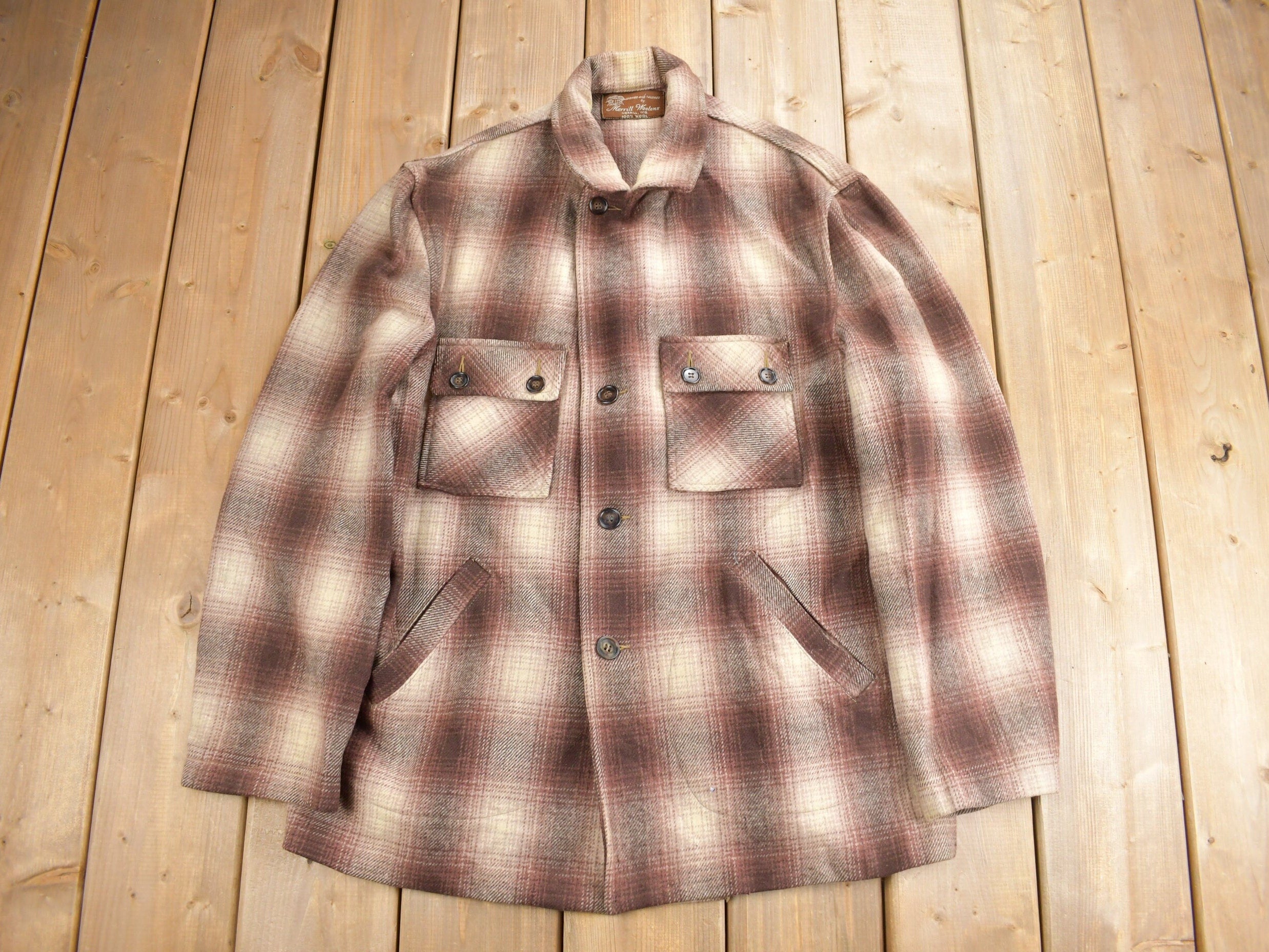 Vintage 1950s Merrill Woolens Shadow Plaid Wool Shacket