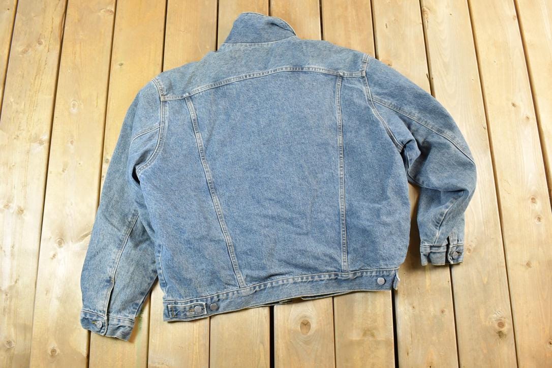 Vintage 1990s Guess USA Lined Leather Collar Jean Jacket Made In USA