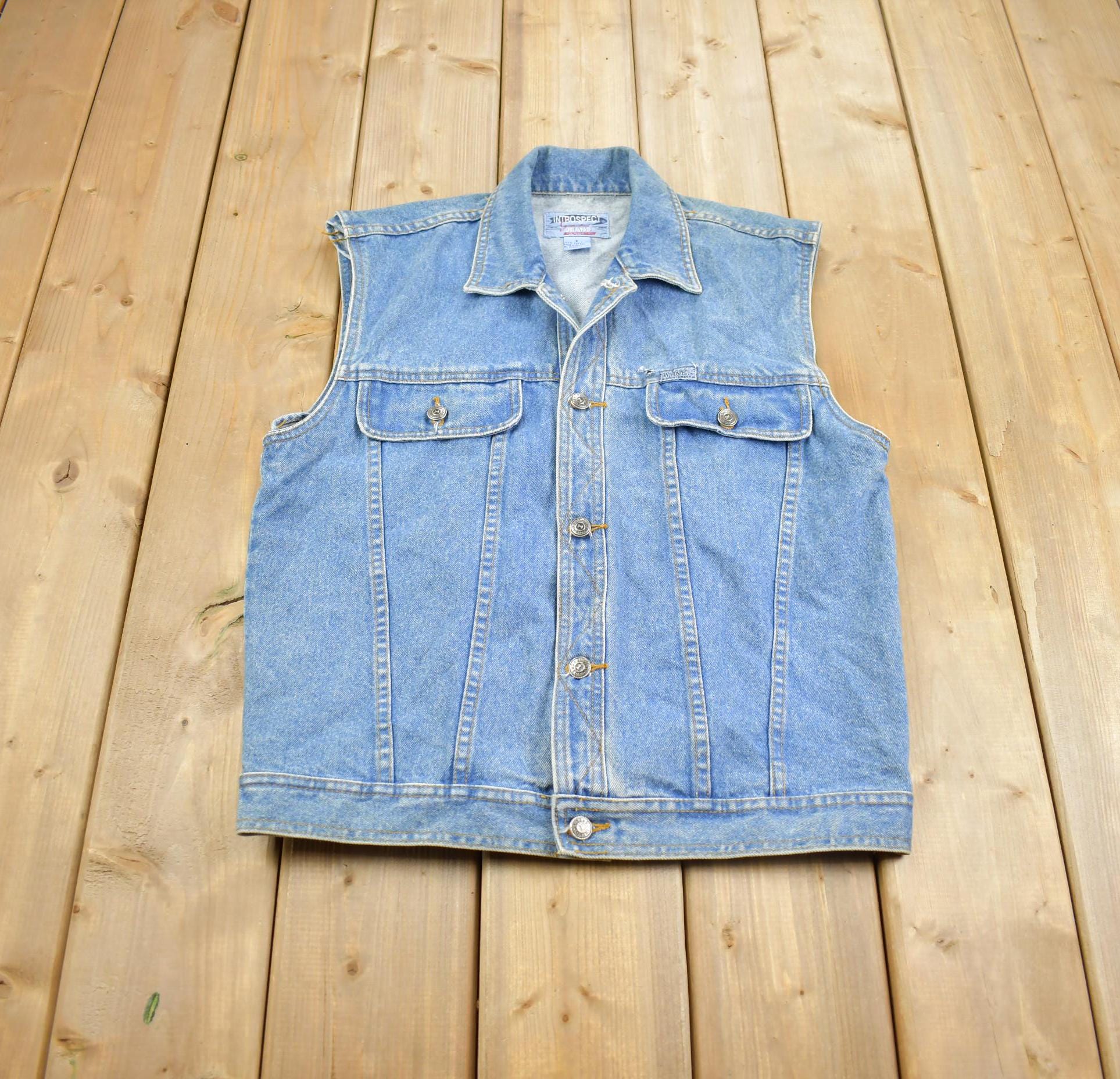 Vintage 1990s Introspect Jeans Denim Vest Made In USA