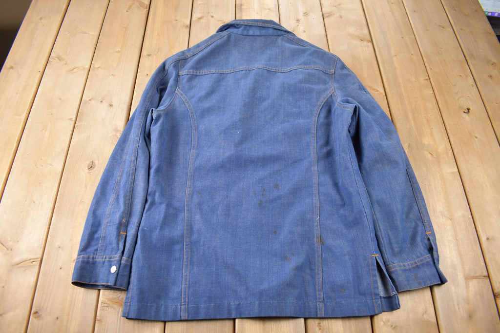 Vintage 1970s Lee Western Style Pearl Snap Button Up Denim Shirt Made in USA Size L