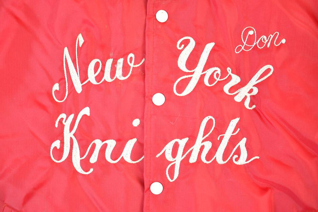 Vintage 1980's New York Knights Embroidered Gladiator Football Snap Button Satin Jacket Made In USA