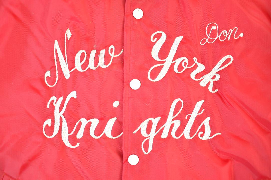 Vintage 1980's New York Knights Embroidered Gladiator Football Snap Button Satin Jacket Made In USA