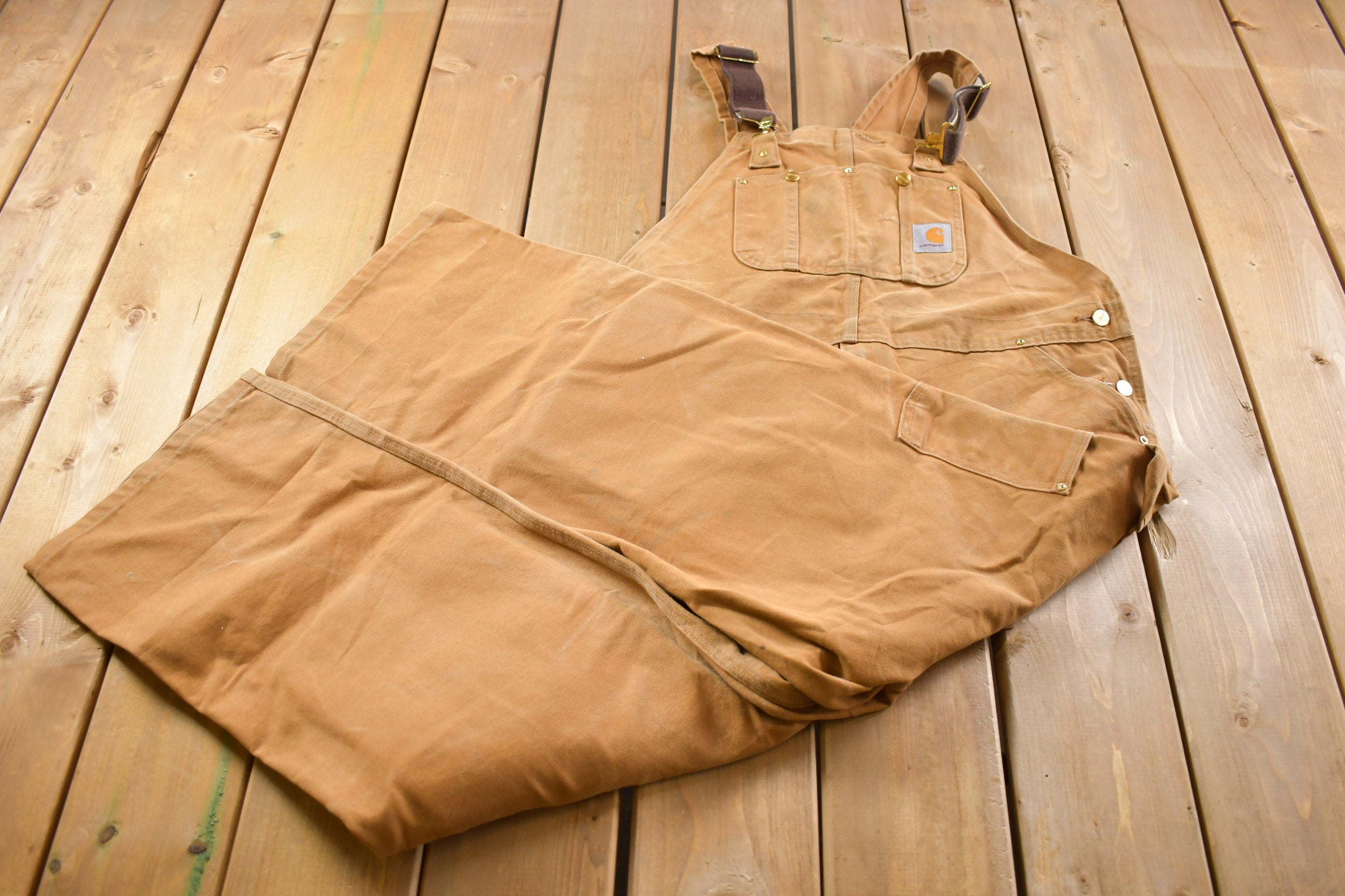 Vintage 1990s Carhartt Double Knee With Pads Canvas Overalls Size 42-44 Large