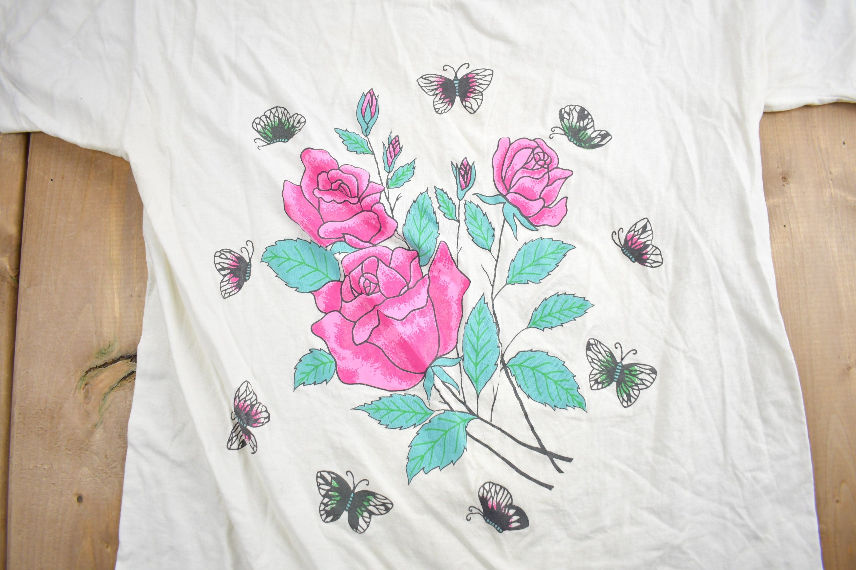 Vintage 1990s Floral Butterfly Graphic T Shirt