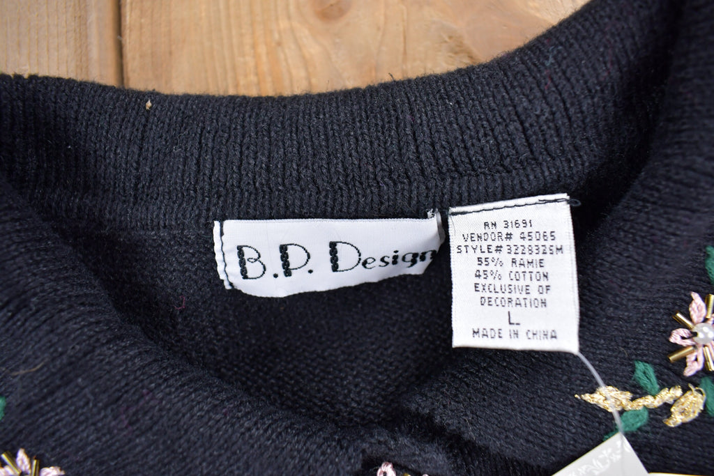 Vintage 1990s Headstock B.P Design Christmas Theme Knit Cardigan Sweater