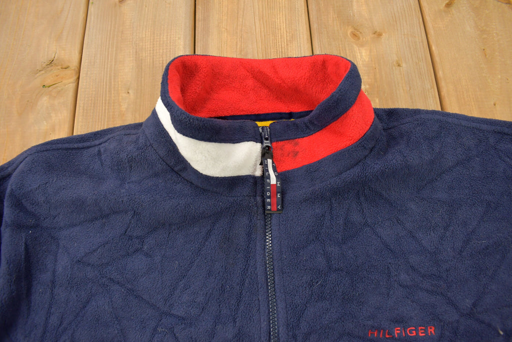 Vintage 1990s Tommy Hilfiger Flag Collar Quarter Zip Fleece Sweater