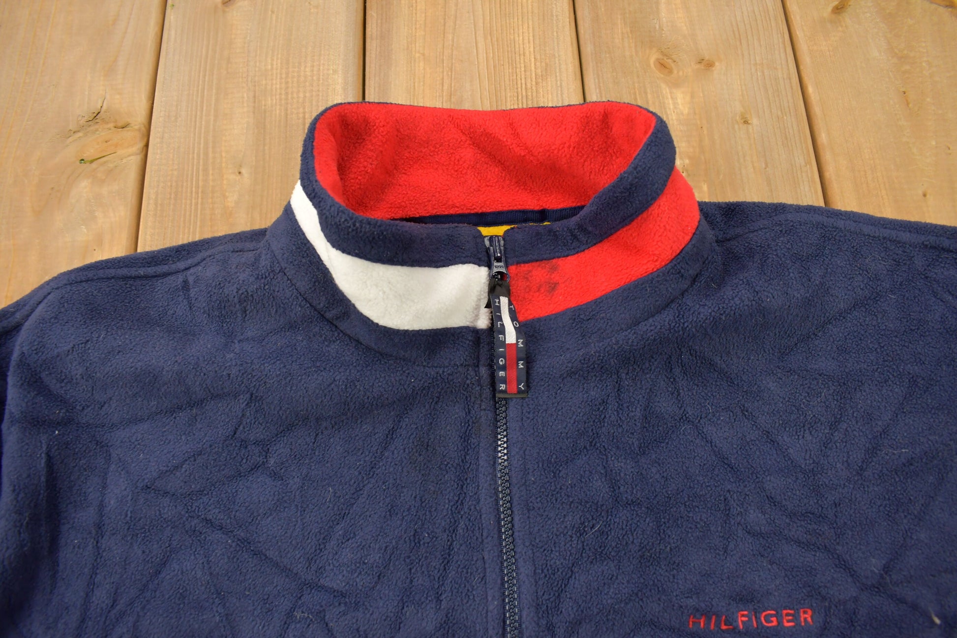 Vintage 1990s Tommy Hilfiger Flag Collar Quarter Zip Fleece Sweater