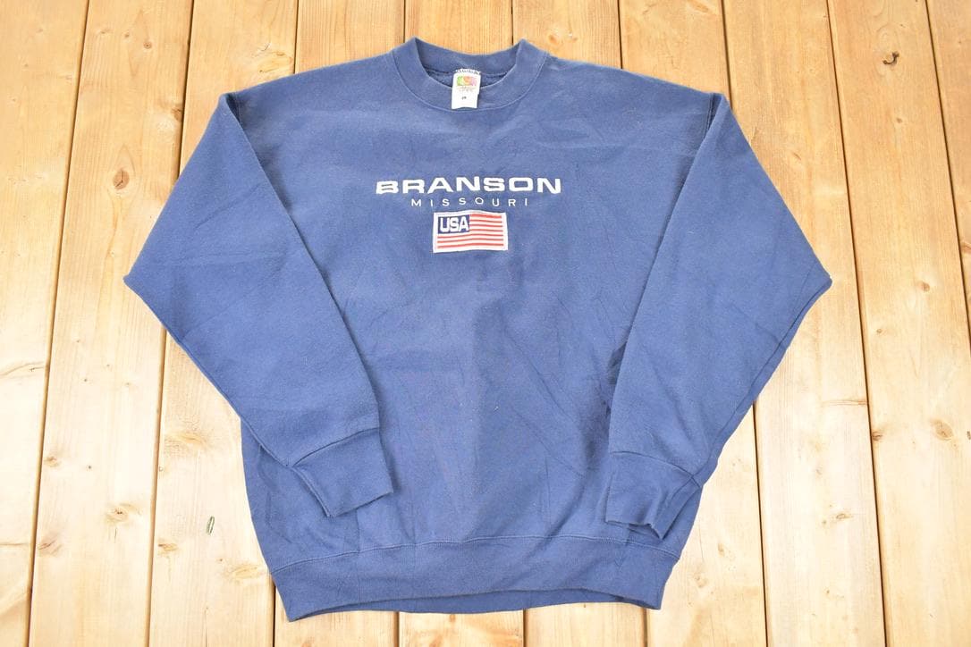 Vintage 1990s Branson Missouri American Flag Crewneck Sweatshirt Men's L