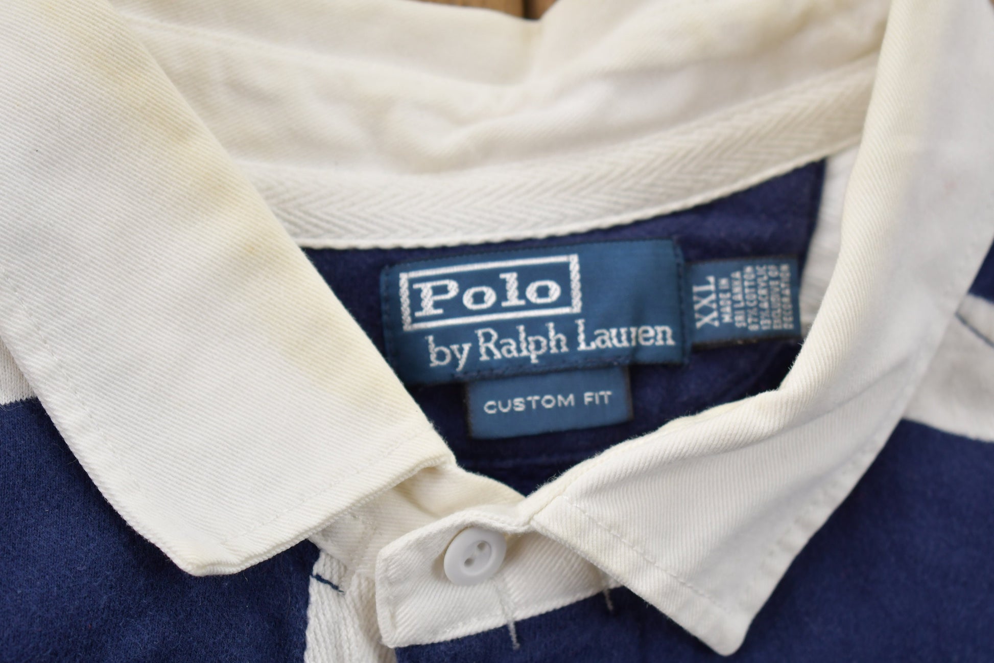 Vintage 1990s Polo Ralph Lauren Yellow Horse Stripped Embroidered Rugby Sweatshirt