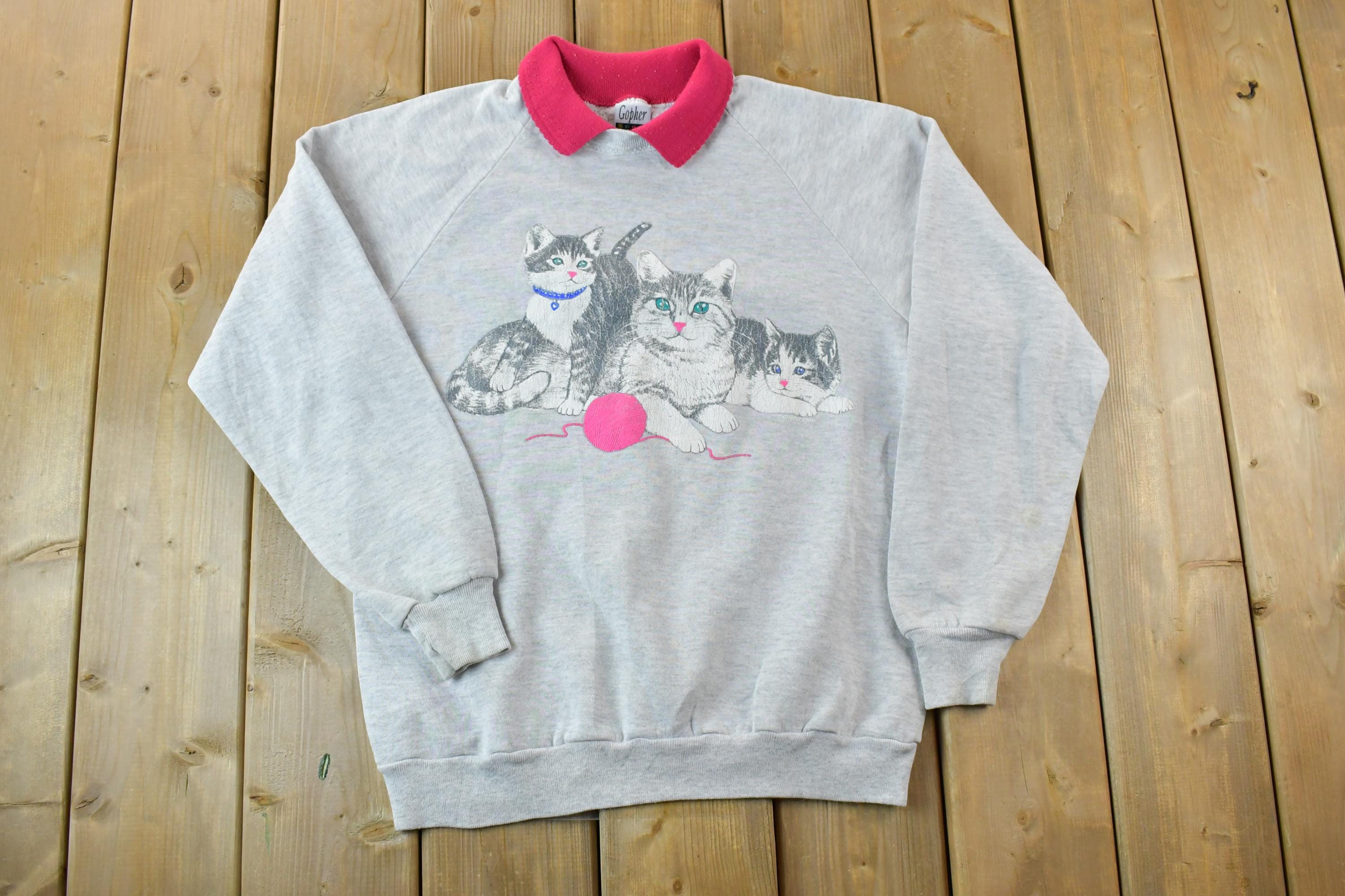 Vintage 1990s Kitten Collared Cute Cat Crewneck Sweater