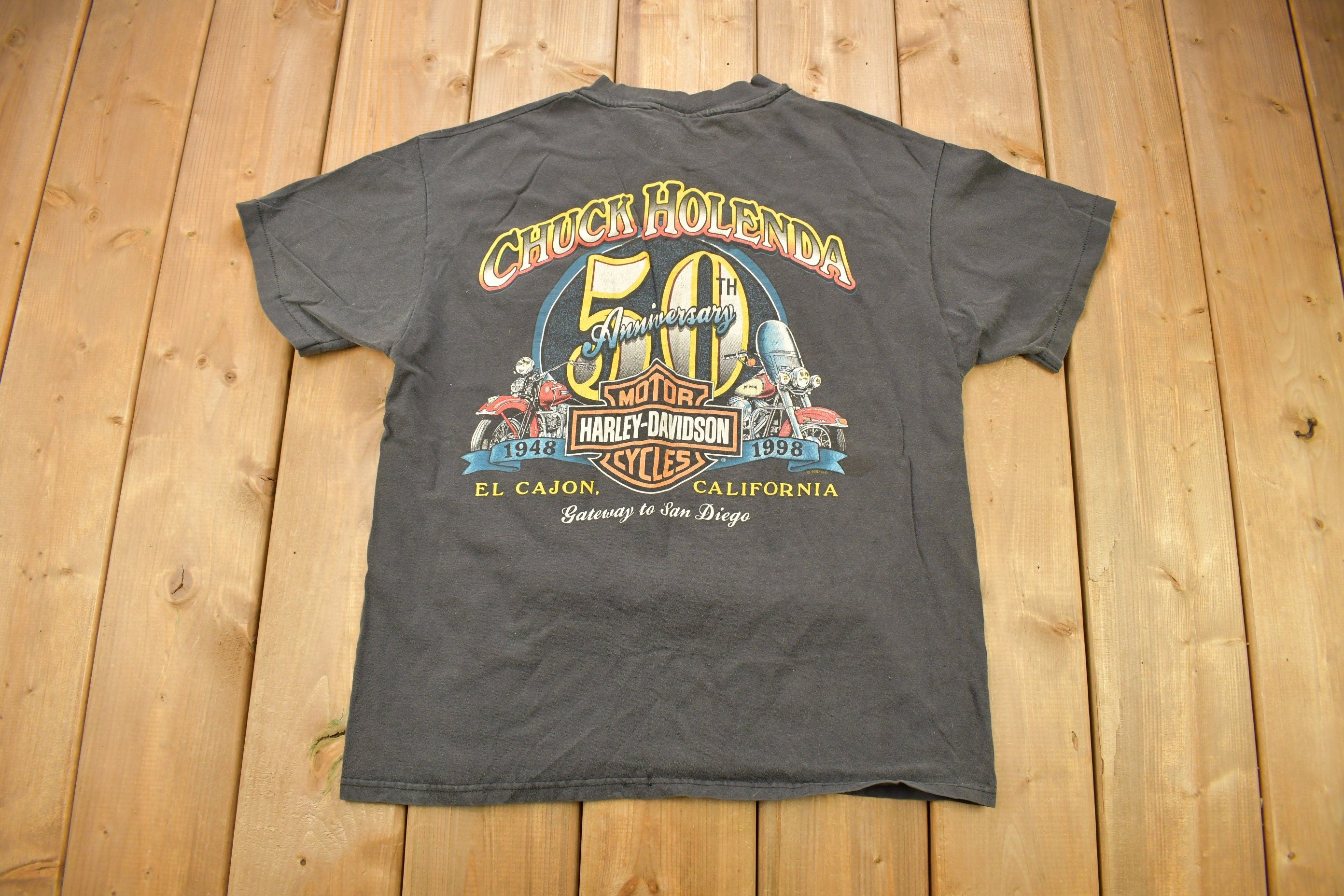 Vintage 1998 Chuck Holenda Harley Davidson El Cajon T-Shirt