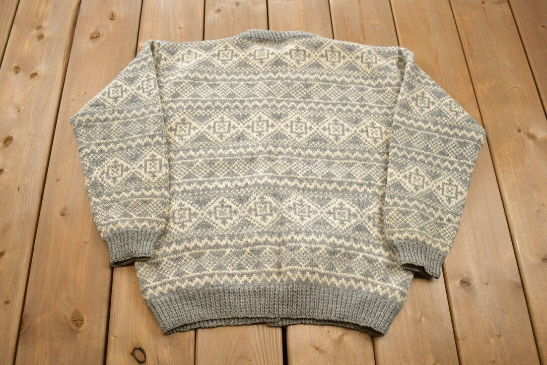 Vintage 1970s 100% Wool Knit Cardigan Sweater / Made in Norway / Outdoorsman / Vintage Knit / Winter Sweatshirt