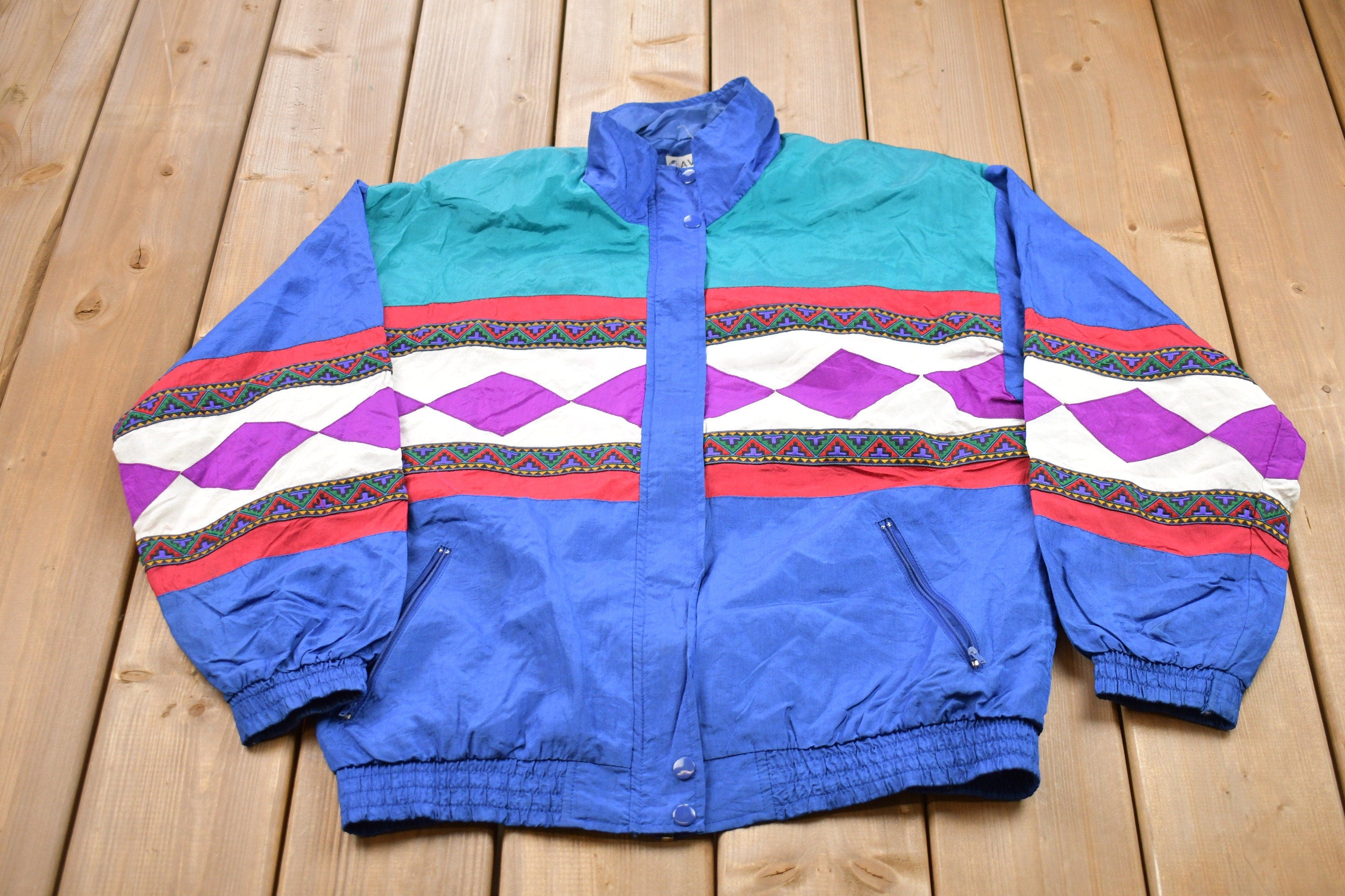 Vintage 1990s Lavon Graphic Abstract Pattern Windbreaker Jacket