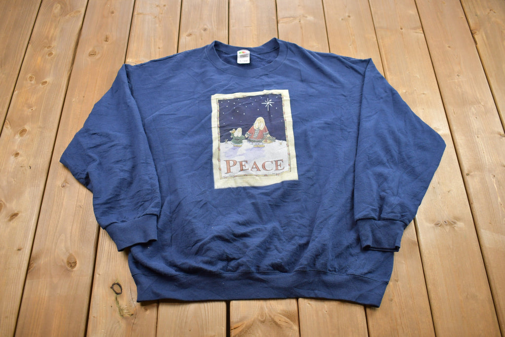 Vintage 1990s Laura Trayser Peace Theme Crewneck Sweater