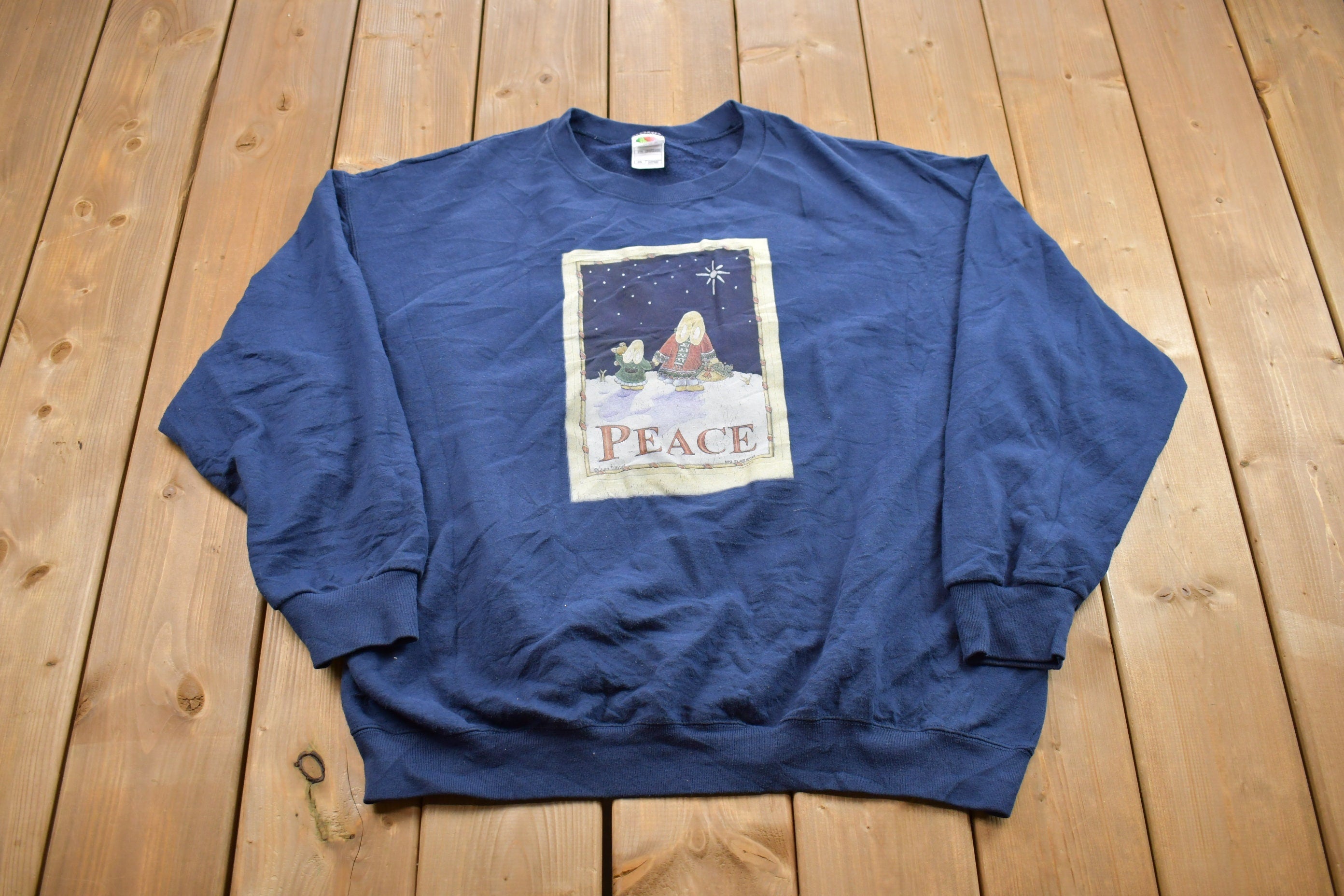 Vintage 1990s Laura Trayser Peace Theme Crewneck Sweater