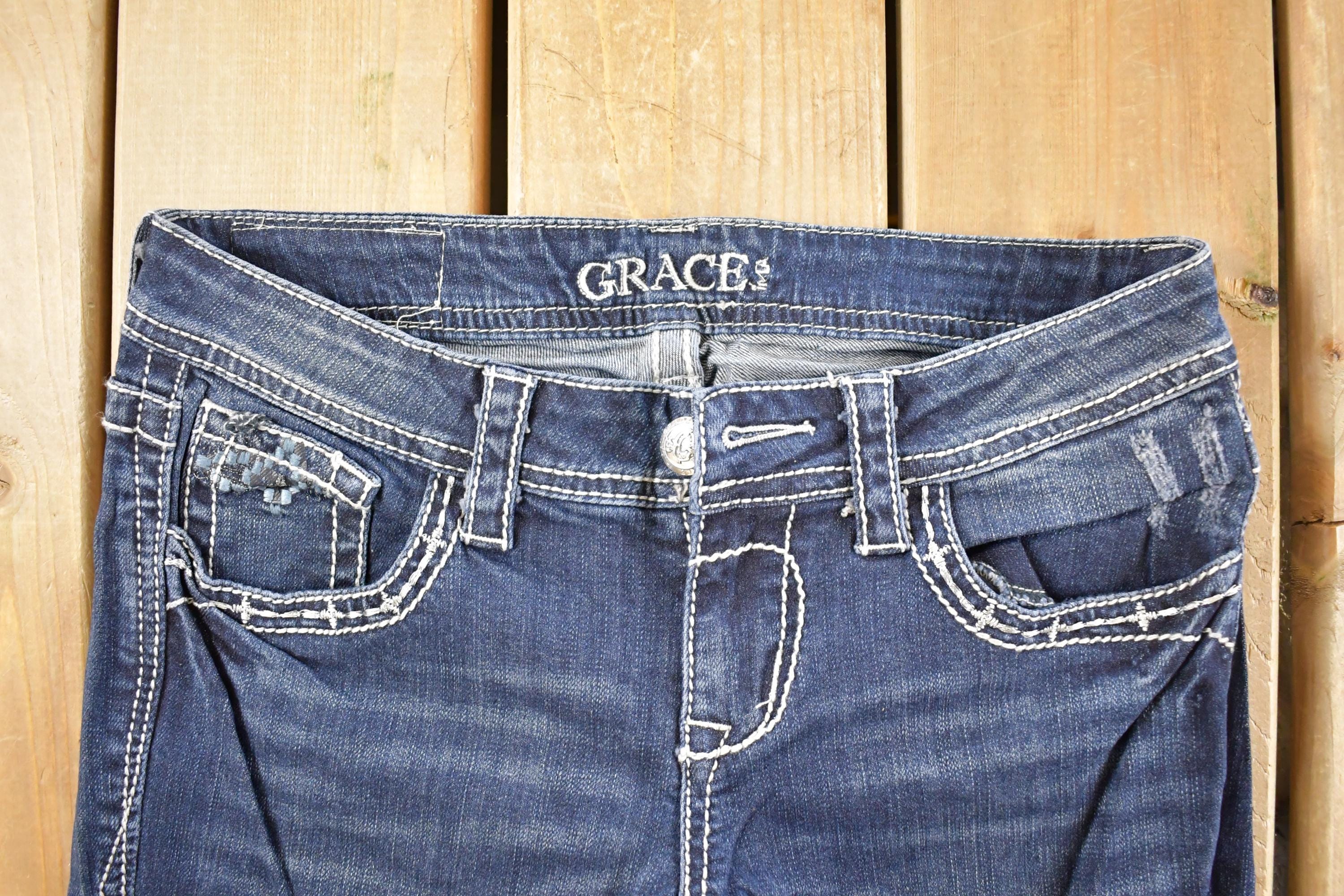 Vintage Deadstock Y2K Grace LA Bedazzled Low Rise Jeans Women's Size 27 x 32
