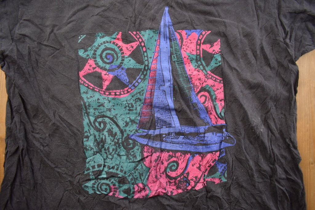 Vintage 1990s Abstract Sailing Theme Graphic T Shirt