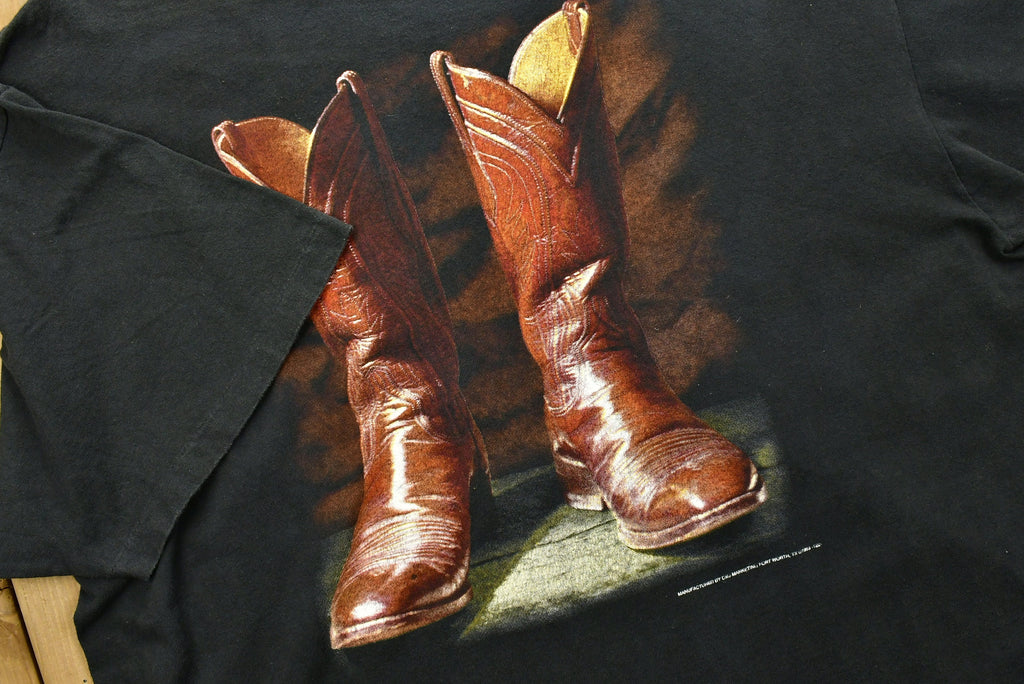 Vintage 90'S Cowboy Boots 3D Emblem T-Shirt