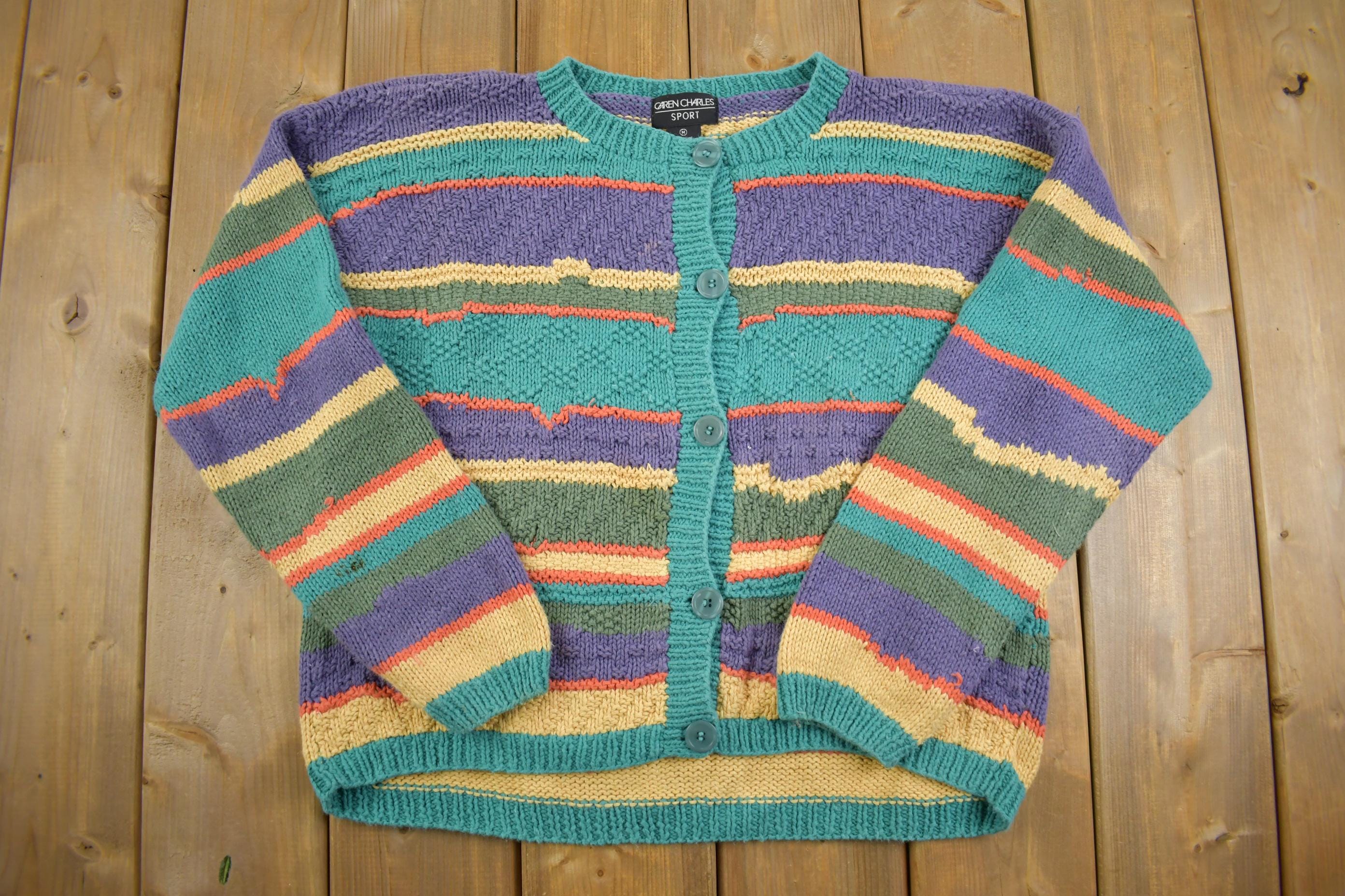 Vintage 1990s Striped Knit Cardigan Sweater