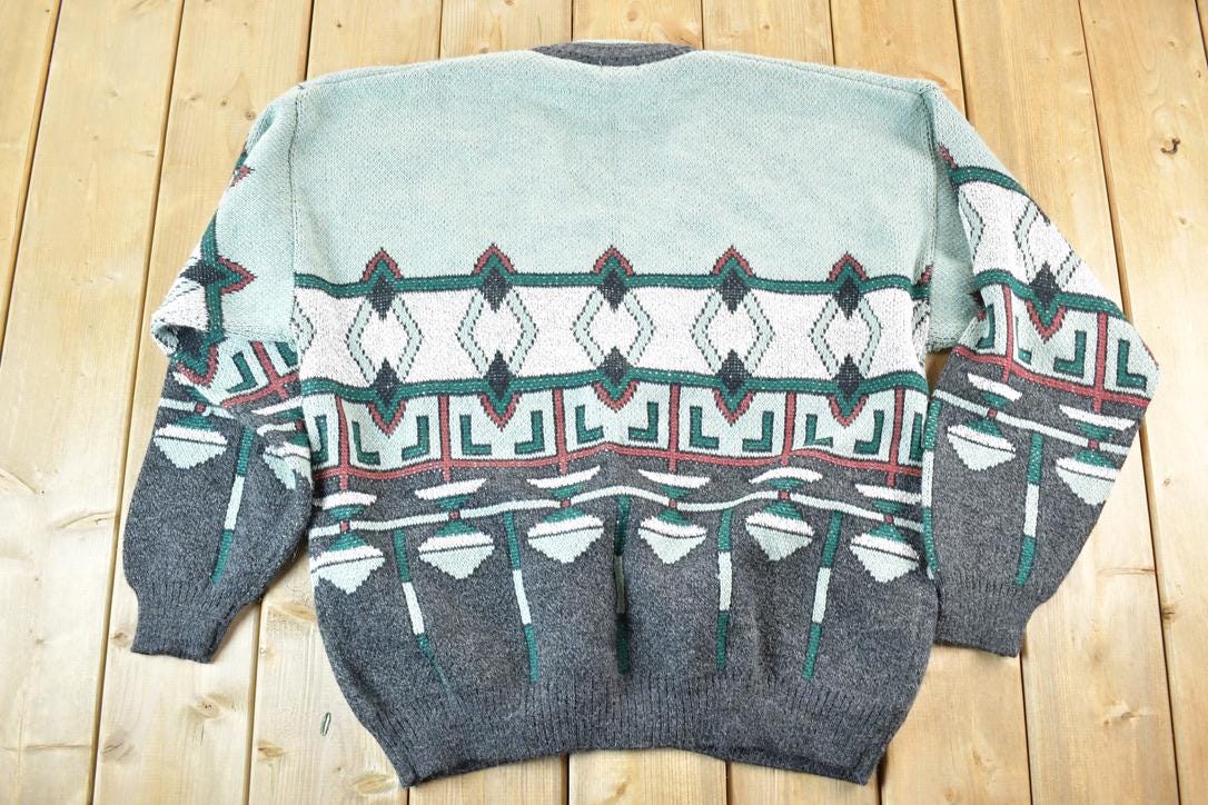 Vintage 1990s Sundays Knit Abstract Pattern Cardigan Sweater Mens XL