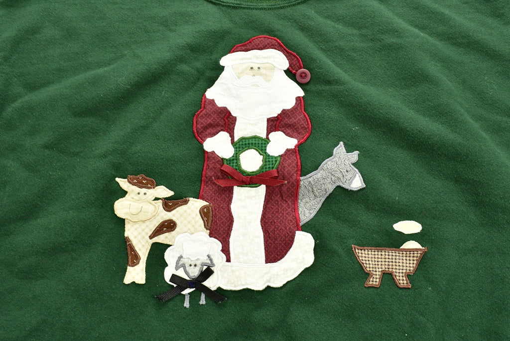 Vintage 1990's Santa Claus Embroidered Christmas Sweater , 90s Holiday Crewneck , Made In USA , Winter Wear , Festive Graphic Print