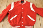 Vintage 1970s Leather & Wool Blank Varsity Jacket Made In USA