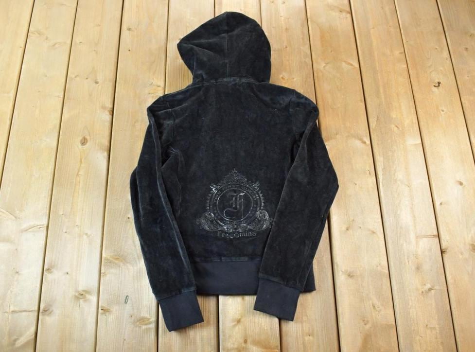 Vintage 1990s First Queen Fracomina Graphic Zip Up Velour Hoodie