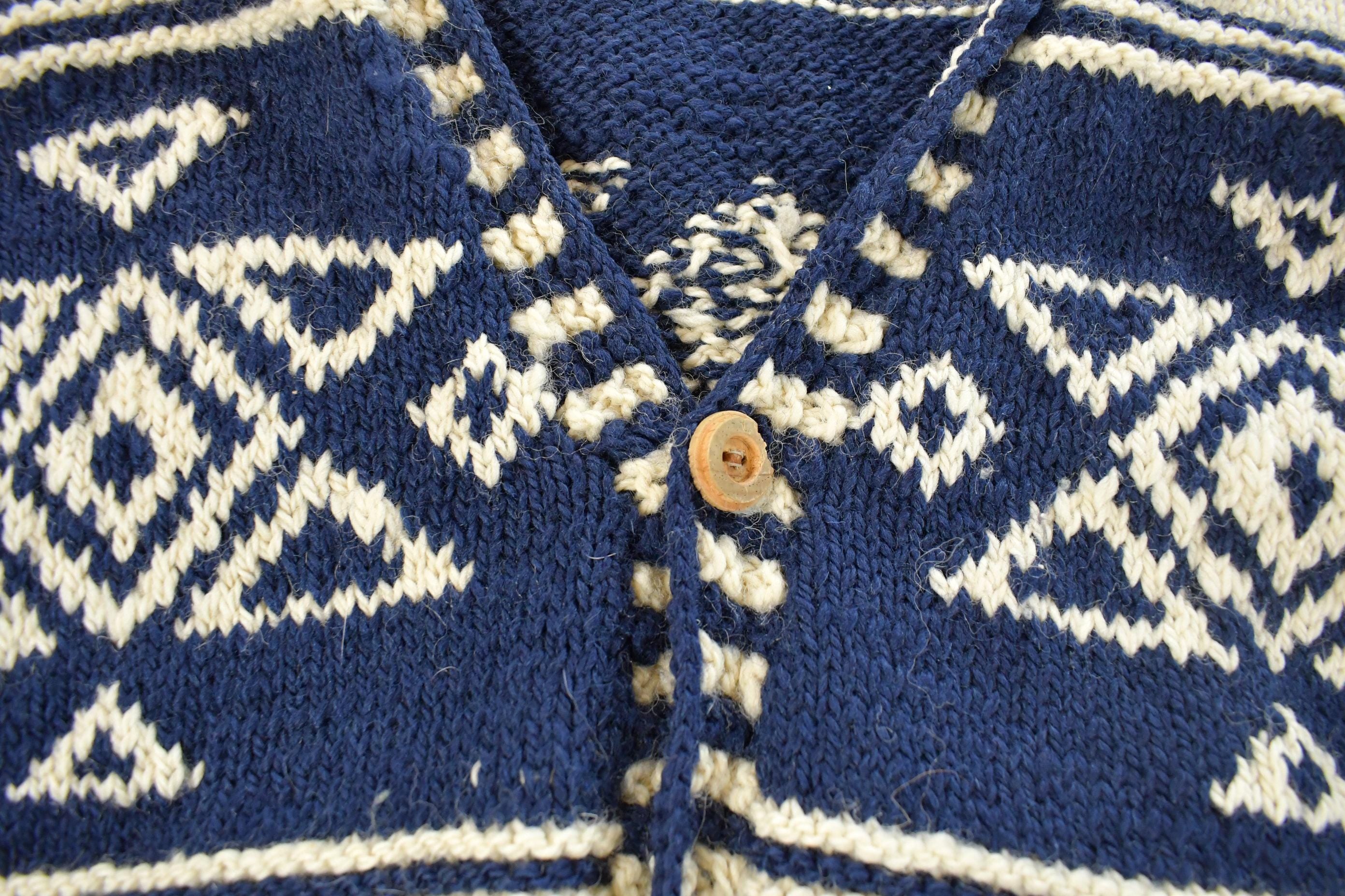 Vintage 1990s Express Tricots Fish Hand Knit Cardigan Sweater Women's M  Vintage Cardigan  Button Up  Cozy Cardigan