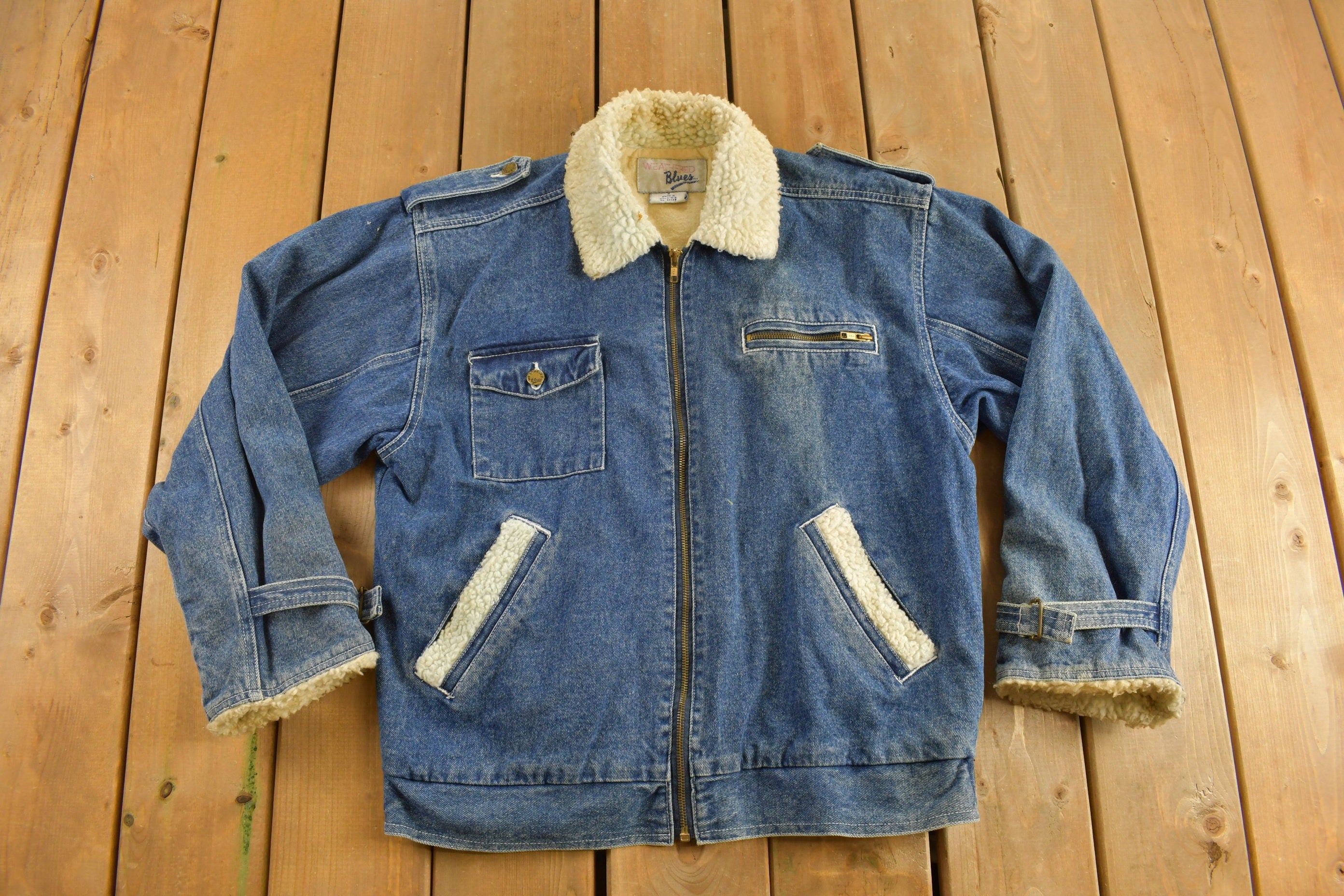 Vintage 1990s Weathered Blues Outerwear Sherpa Lined Denim Jacket