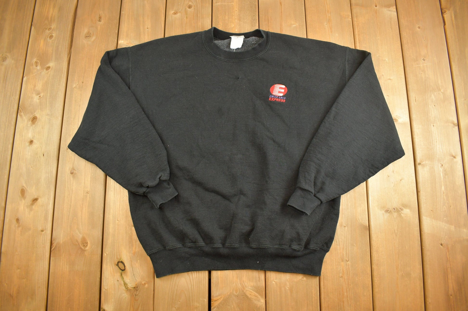 Vintage 1990s Drop Ship Express Embroidered Crewneck Sweatshirt / 90s Crewneck / Essential / Streetwear / 90s Blank / Black Sweatshirt