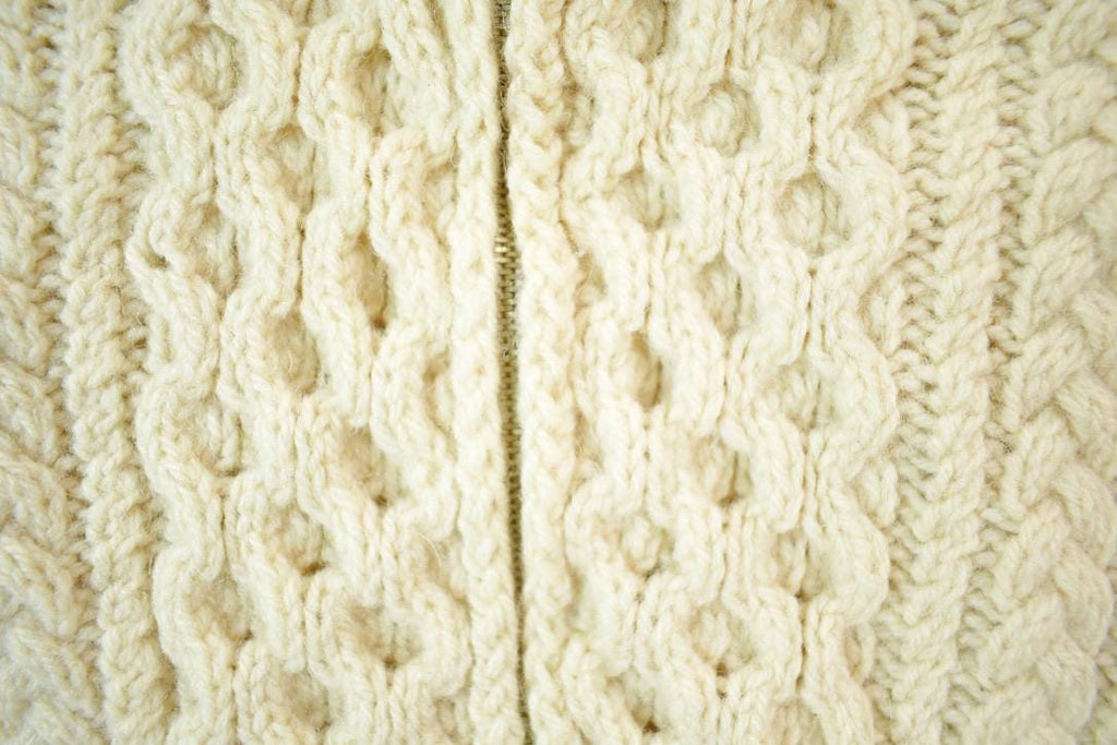 Vintage 1970s Tan Cable Knit Full Zip Sweater