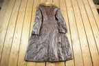 Vintage 1980s Leather Fur Collar Full Length Jacket Women's S