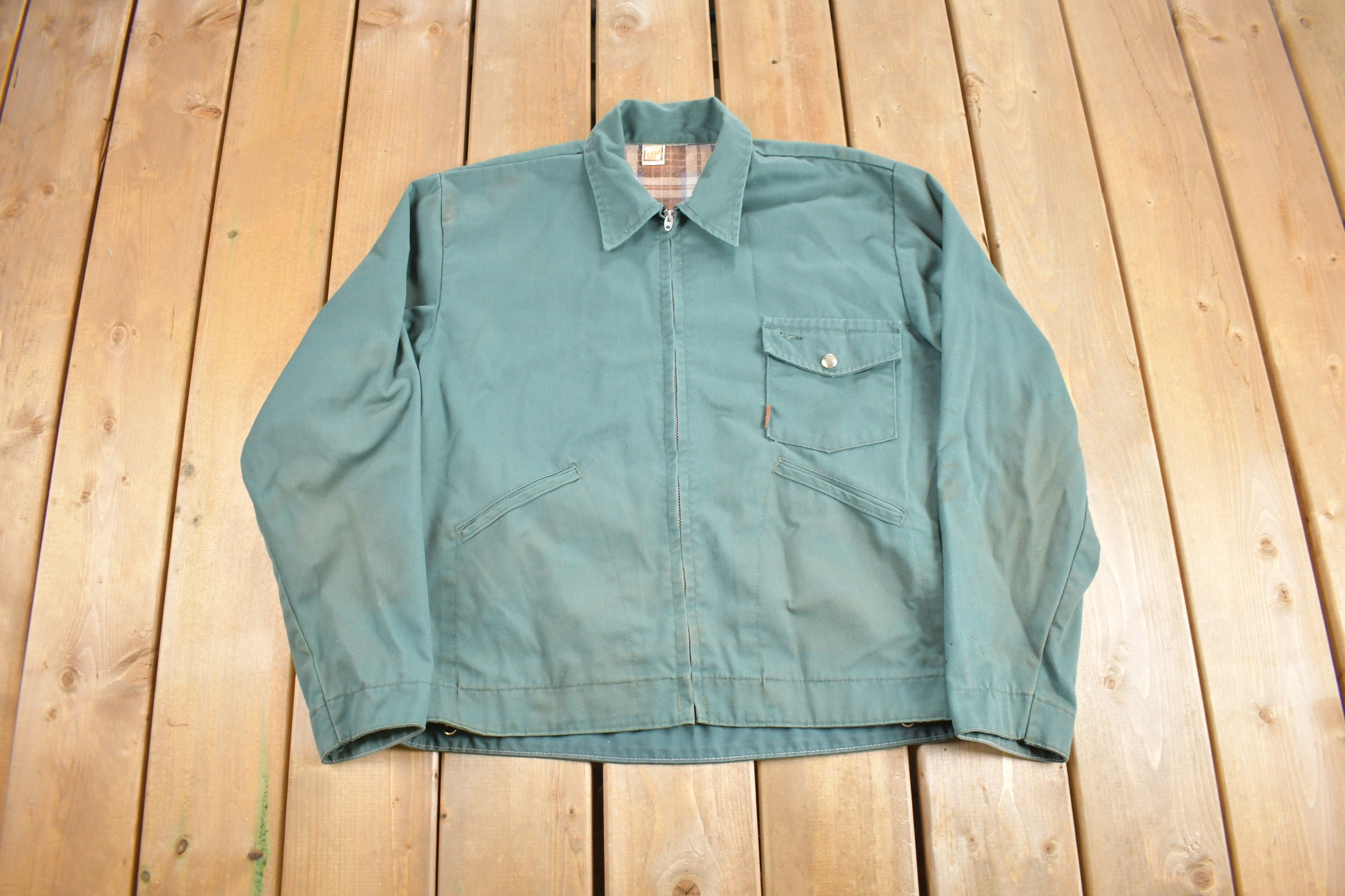 Vintage 1970s JP Plaid Lined Light Jacket  True Vintage  Workwear  Talon Zipper  Vintage Windbreaker