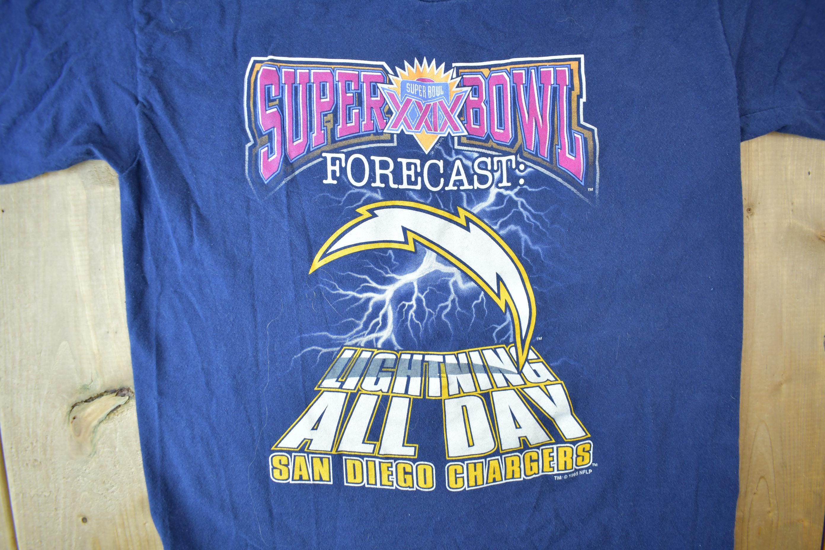 Vintage 1995 San Diego Chargers Super Bowl Forecast Lightning All Day Graphic T-Shirt