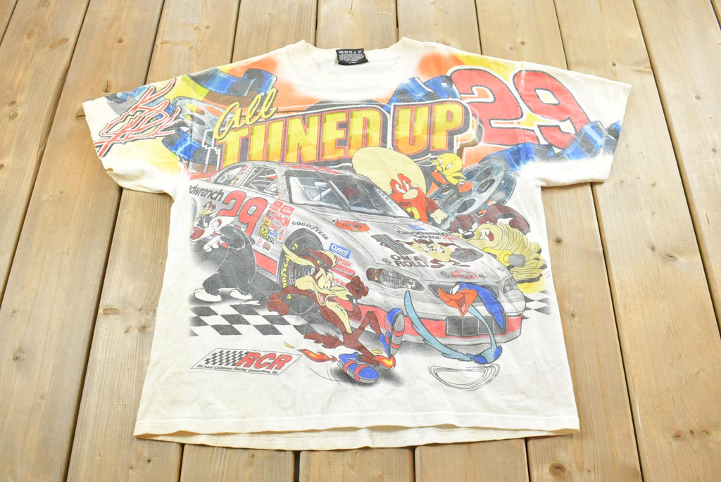 Vintage 1990s Kevin Harvick Looney Tunes All Over Print All Tuned Up NASCAR Racing T-Shirt Mens L / Racing Tee / 90s Nascar / Single Stitch