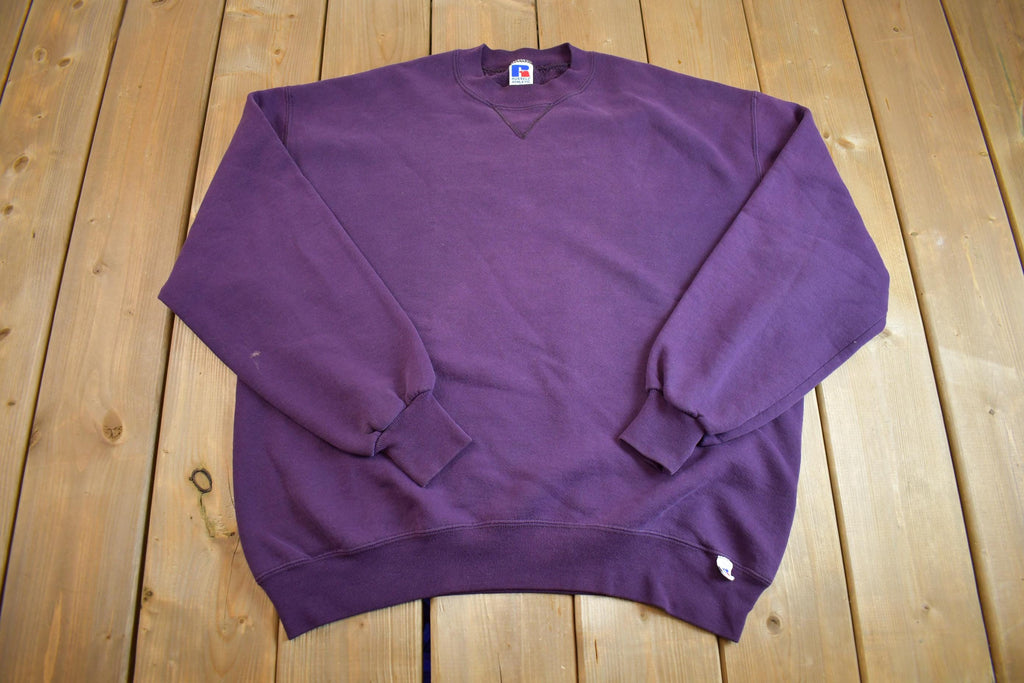 Vintage 1990s Sunfaded Purple Russel Blank Crewneck Sweatshirt Made In USA - X- Large